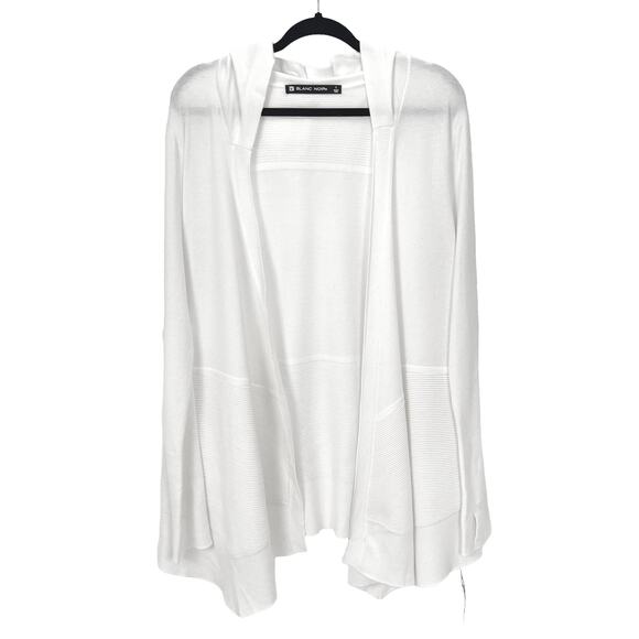 BLANC NOIR CARDIGAN Women's Size Large White CROPPED PORTALA Lightweight HOODED - Picture 3 of 6